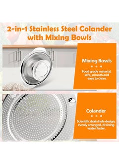 LENND Stainless Steel Colander With Handle, 23CM Micro-Perforated Strainer Colander Set with Mixing Bowl, Great for Draining Cooked Pasta, Noodles,Washing Vegetables, Fruits  - Image 3