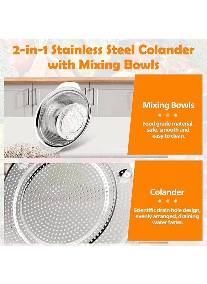 LENND Stainless Steel Colander With Handle, 23CM Micro-Perforated Strainer Colander Set with Mixing Bowl, Great for Draining Cooked Pasta, Noodles,Washing Vegetables, Fruits  - Image 3
