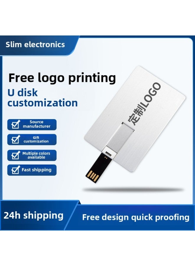 Metal Card U Disk Custom Logo32g Gift U Disk Enterprise Exhibition 8g Business Large Capacity USB Wholesale-Color:Blue-Capacity:2.0 32GB 10MB/S - Image 2
