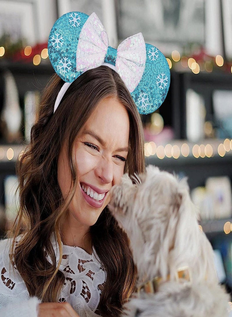 إسكدنيا Mouse Ears Bow Headbands, 2 PCS Frozen for Cosplay Costume Princess Elsa and Anna Sequins Minnie Headband Dress Up Accessories - Image 2