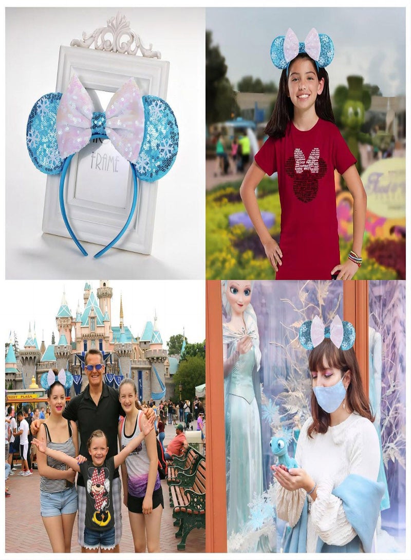إسكدنيا Mouse Ears Bow Headbands, 2 PCS Frozen for Cosplay Costume Princess Elsa and Anna Sequins Minnie Headband Dress Up Accessories - Image 5