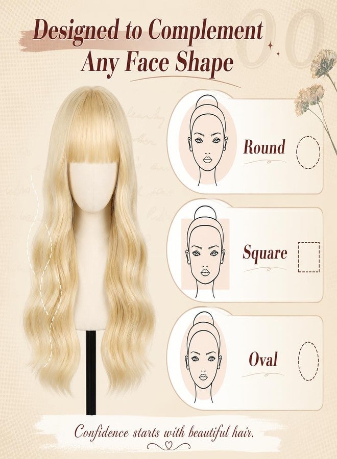 SUKRI Long Wavy Wig with Bangs for Women Blonde Curly Wigs Natural Wavy Synthetic Wigs for Daily Party Cosplay 20 Inch (Blonde) - Image 3