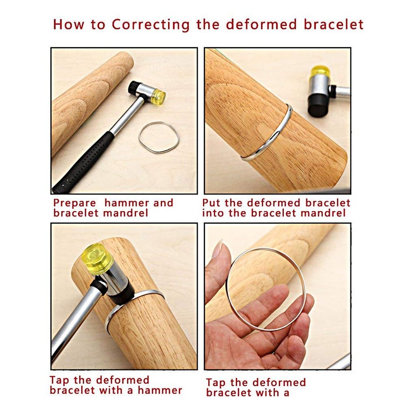 HEYMOUS Wood Bracelet Mandrel Round Plastic Wrist Sizer with Jewelers Hammer Rubber Mallet Bangle Shaper Tool Jewelry Making Tools Repair Kit - Image 2