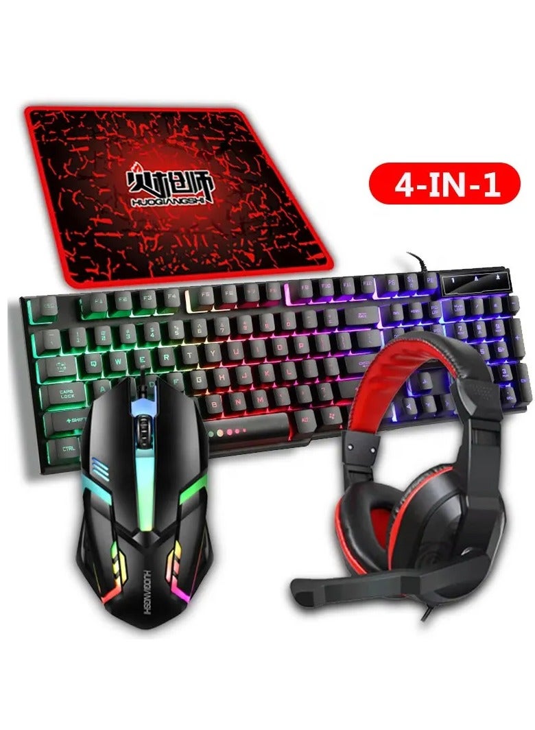 Huoqiangshi G200 4 in 1 Gaming Keyboard Mouse Pad Headphone RGB Light - Image 1