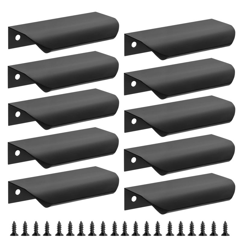 Malimali 10 Pack Black Edge Finger Pulls For Cabinets 3.15"" Kitchen Cabinet Pulls Handles Drawer Pulls Modern Aluminum Concealed Tab Pulls For Closet Door  Matte Black - Image 1