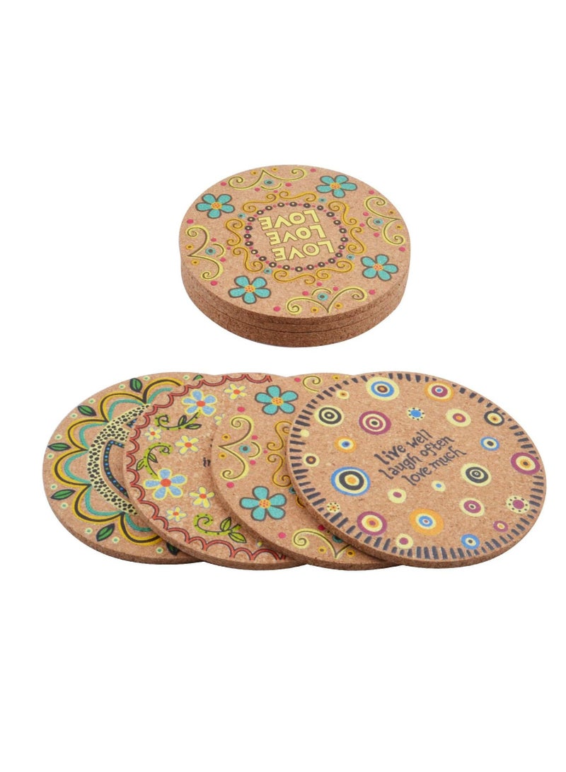 Excefore Cork Coasters for Drinks, 8 Pieces of Natural Absorbent Cork Cup Mat Heat-Resistant Drink Coaster - 4 Styles for Kinds of Cups with 2 Pieces of Organza Bags, 4 Inches  - Image 1
