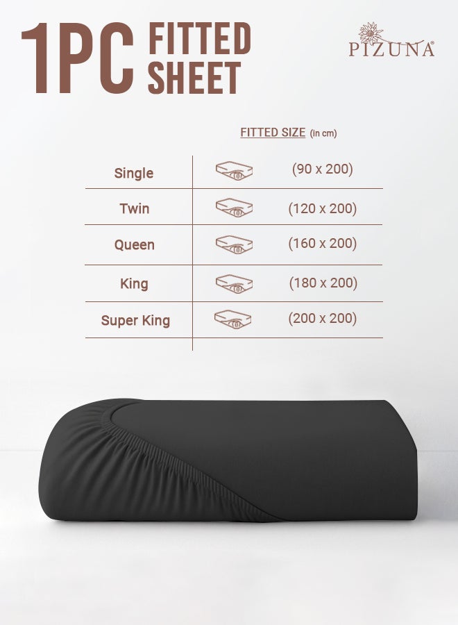 PIZUNA Pure Combed Cotton Fitted Sheet 200x200 cm Dark Grey, 400 Thread Count Cool Luxury Soft 100% Long Staple Cotton Sateen Weave, Deep Pocket Bedsheet Fits 40cm (Fitted Sheet -1PC) - Image 3
