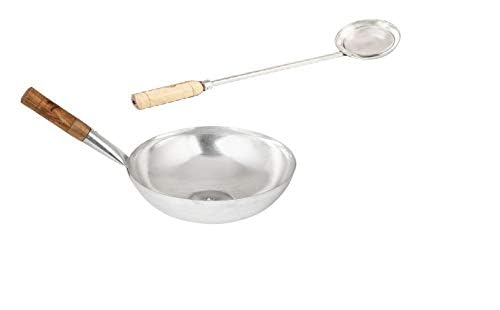 Damurhu Damurhu Chinese Iron Fry pan with Wooden Handle Silver Size 12 Wooden Handle Chines Iron Ladle - Image 3