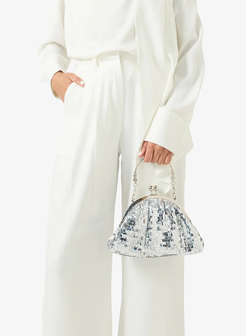 Ella Limited Edition Silver Silver Sequin Clutch With Top Handle for Women | Best Price UAE