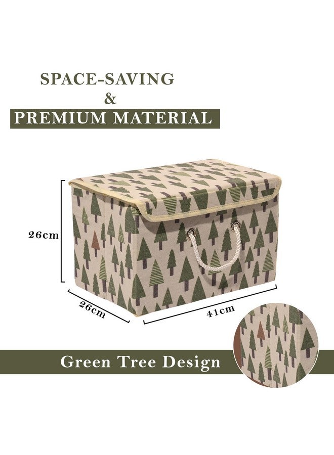 Kuber Industries Kuber Industries Pack of 5 Large Drawer Organizer - Foldable Storage Box With Tree-Print, Lid & Handle - Cotton Clothes Organiser for Wardrobe & Cupboard - Cream  - Image 3