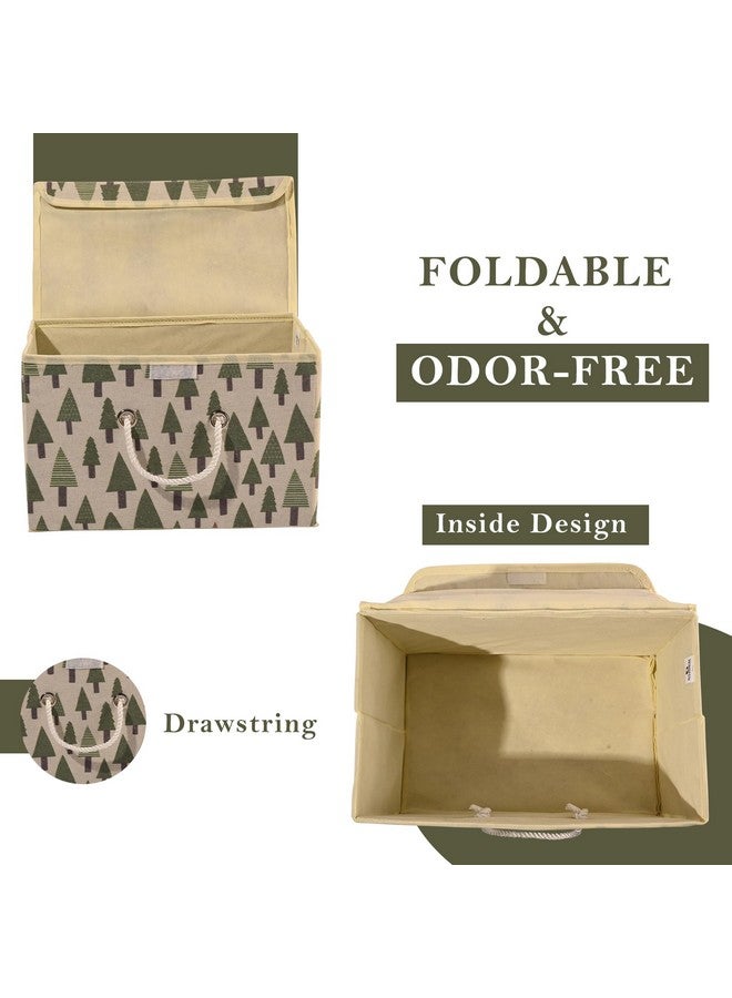 Kuber Industries Kuber Industries Pack of 5 Large Drawer Organizer - Foldable Storage Box With Tree-Print, Lid & Handle - Cotton Clothes Organiser for Wardrobe & Cupboard - Cream  - Image 5