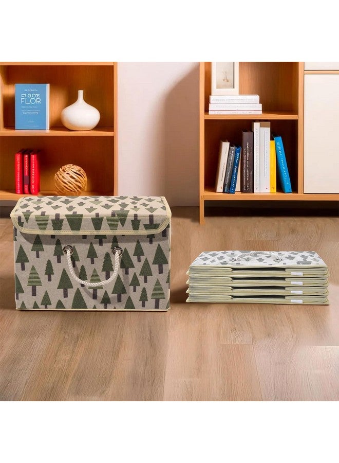 Kuber Industries Kuber Industries Pack of 5 Large Drawer Organizer - Foldable Storage Box With Tree-Print, Lid & Handle - Cotton Clothes Organiser for Wardrobe & Cupboard - Cream  - Image 1