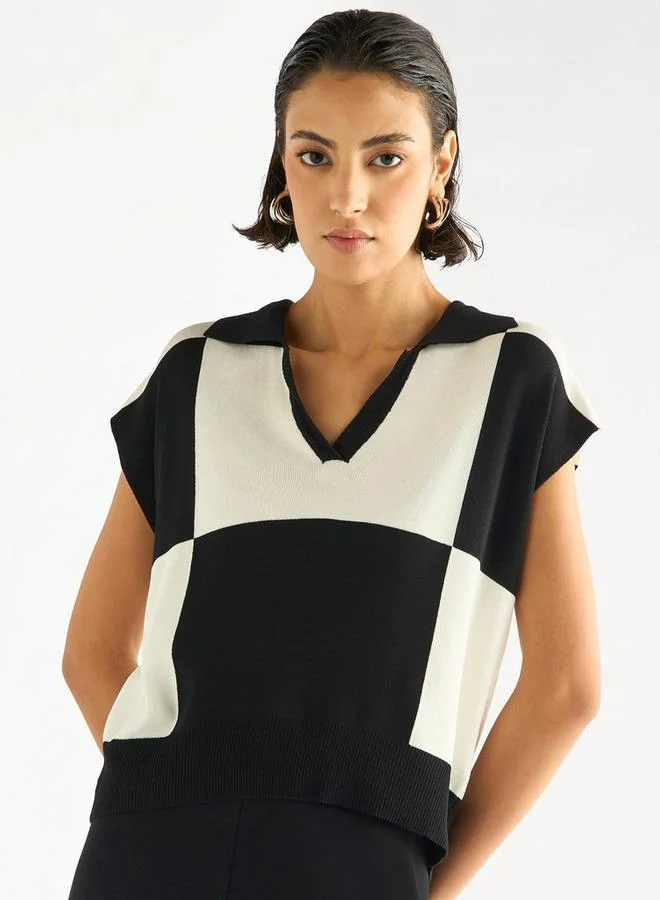 Splash FAV Colourblock T-shirt with Collar and Extended Sleeves