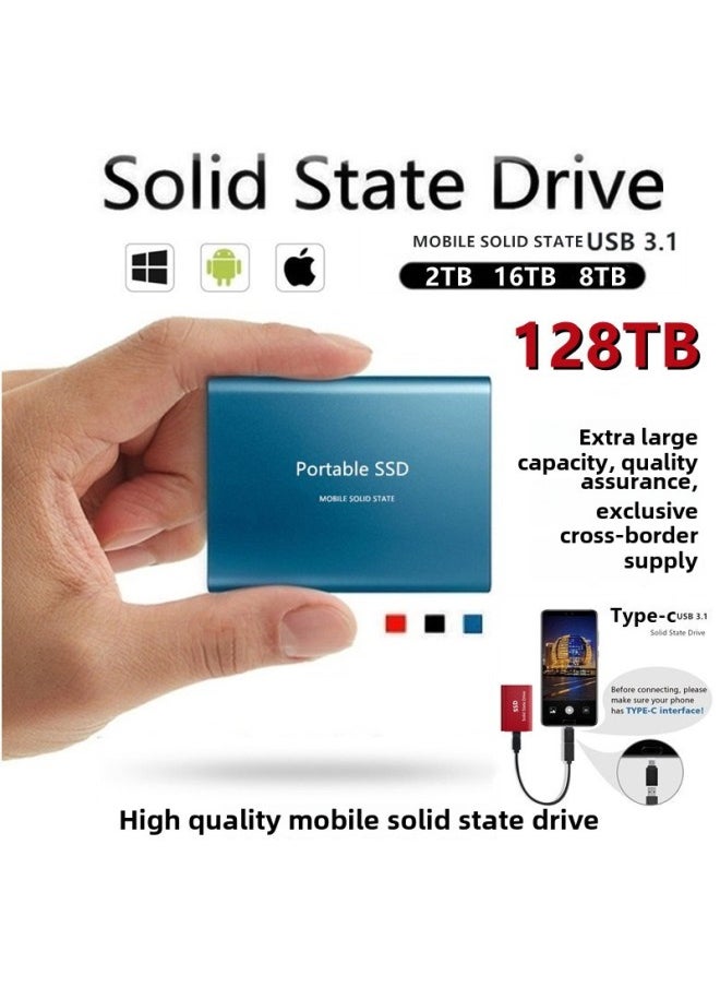 Generic Large Capacity 128TB/64TB/16TB High Speed Mobile Solid State Drive SSD Mobile Hard Drive-Capacity:Blue-Interface:20t (high Quality)  - Image 1