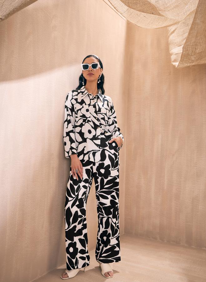 SASSAFRAS Floral Print Button Placket Shirt and Pants Co-Ords - Image 3