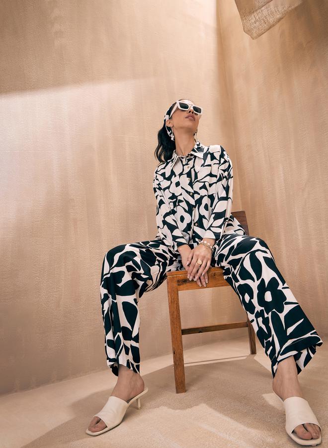 SASSAFRAS Floral Print Button Placket Shirt and Pants Co-Ords - Image 1