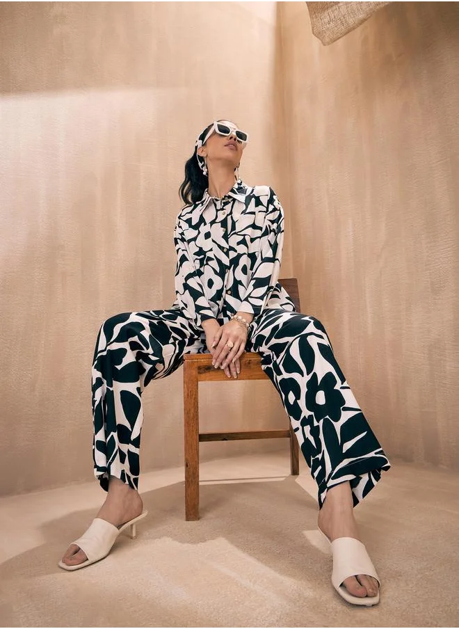 ساسافراس Floral Print Button Placket Shirt & Pants Co-Ords by Styli