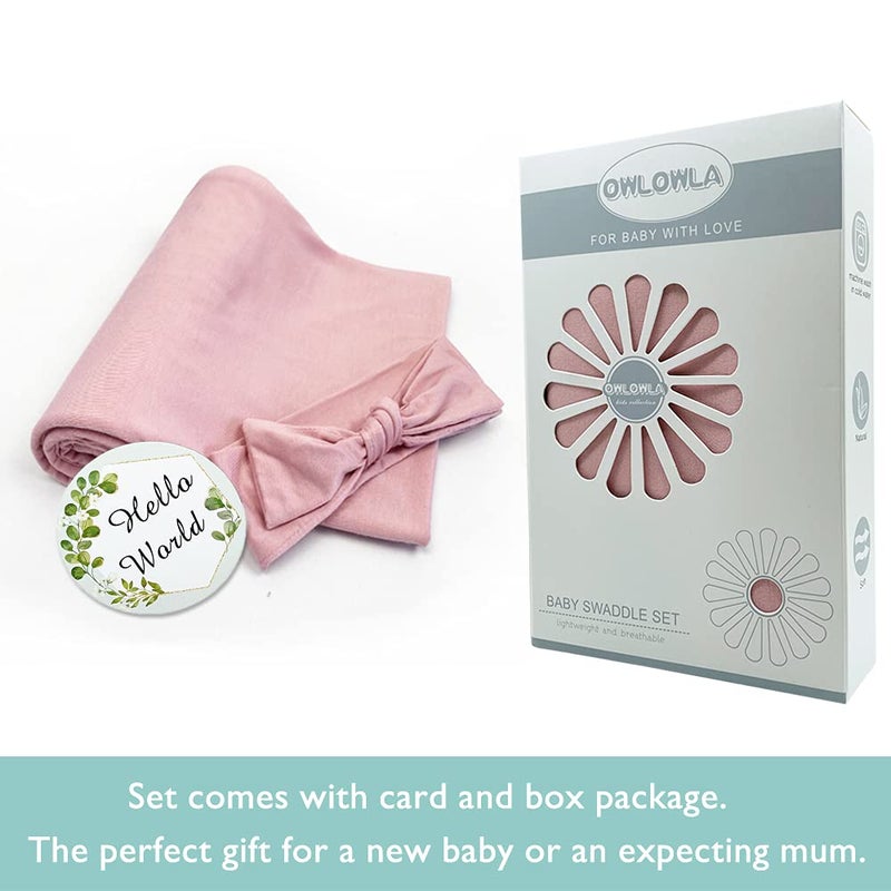 OWLOWLA Swaddle Blanket and Hat Set Newborn Swaddle Wrap Baby Receiving Blanket for Baby Boys Girls(Blush) - Image 2