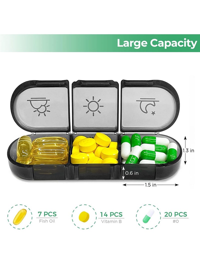 Weekly 3 Times a Day Portable Travel Pill Box with Large Pill Containers (Black) - Image 2