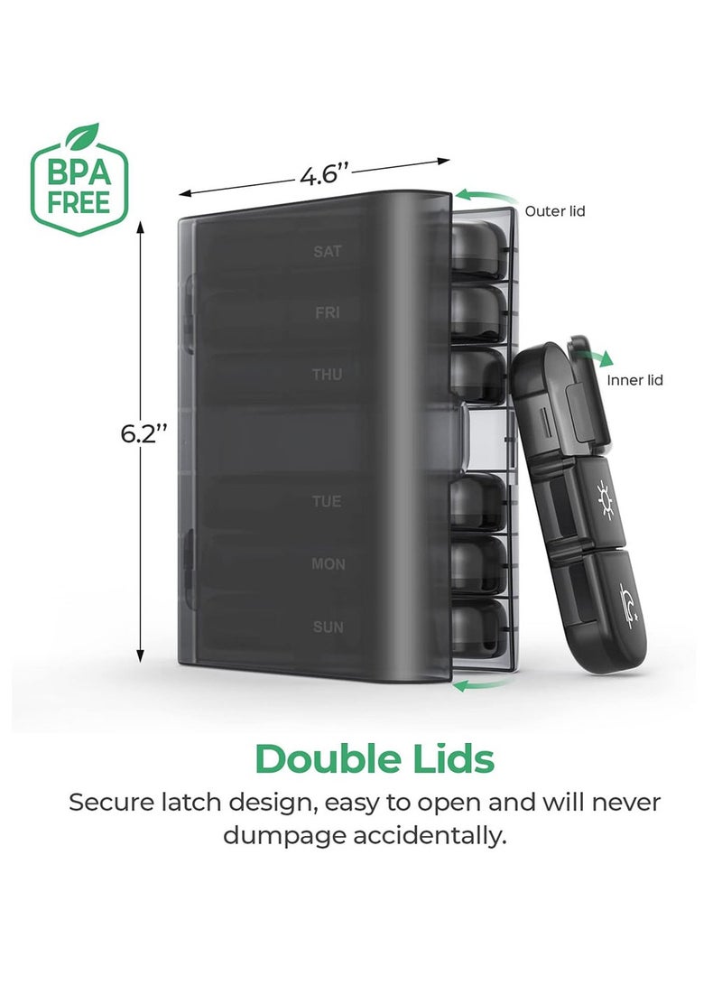 Weekly 3 Times a Day Portable Travel Pill Box with Large Pill Containers (Black) - Image 4