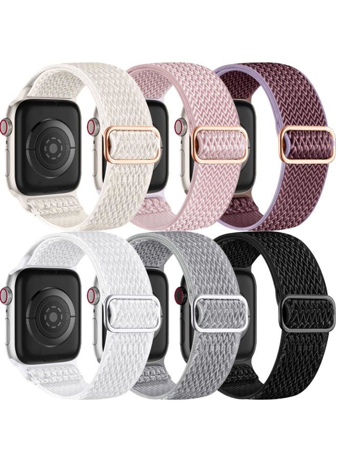Lerobo 6 Pack Stretchy Braided Bands Compatible with Apple Watch Band 38mm 40mm 41mm 42mm 44mm 45mm 46mm Women Men Elastic Nylon Solo Loop Sport Strap for iWatch Series 10 9 8 7 6 5 4 3 2 1 SE Ultra 2 - Image 1