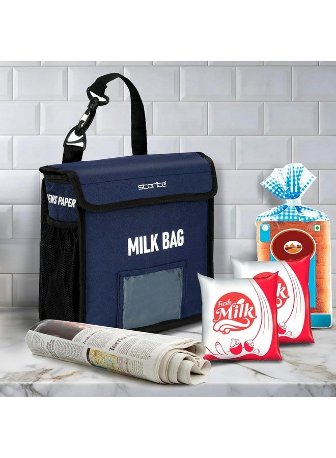 Storite Storite Milk Bag for Door Hanging - Insulated and Waterproof Storage for Milk Sachets, Bottles, Outdoor Gate Delivery Basket Box with Pocket for Notes and News Paper (23x11x23 cm)(Blue)  - Image 3