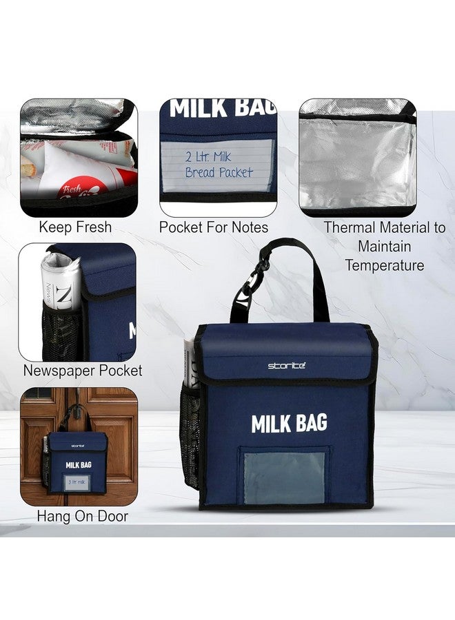 Storite Storite Milk Bag for Door Hanging - Insulated and Waterproof Storage for Milk Sachets, Bottles, Outdoor Gate Delivery Basket Box with Pocket for Notes and News Paper (23x11x23 cm)(Blue)  - Image 4