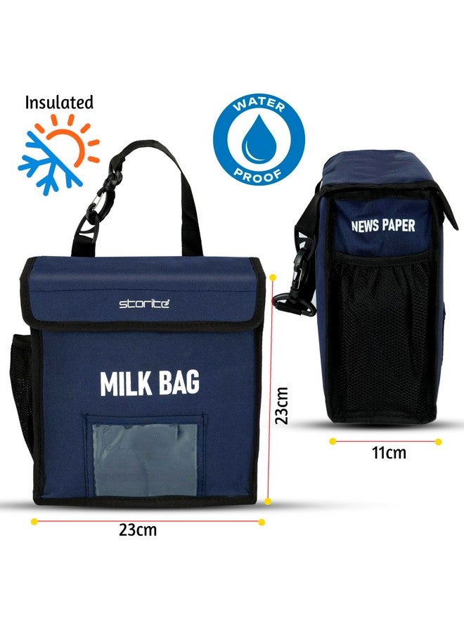 Storite Storite Milk Bag for Door Hanging - Insulated and Waterproof Storage for Milk Sachets, Bottles, Outdoor Gate Delivery Basket Box with Pocket for Notes and News Paper (23x11x23 cm)(Blue)  - Image 2