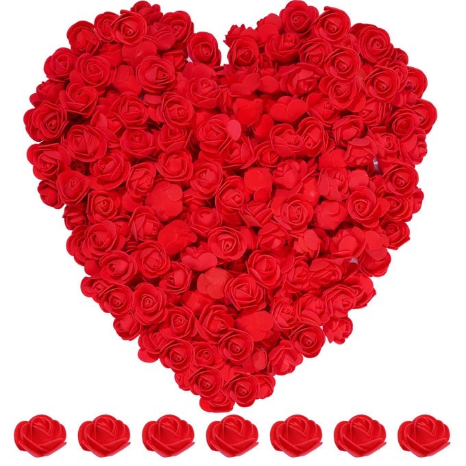 200pcs Mini Artificial Rose Artificial Fake Rose Head Foam Artificial Rose for DIY Crafts Wedding Party Valentines Day Festival Home Decoration Red 200