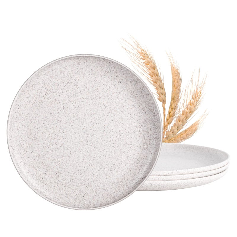 MISS BIG 10 inches Wheat Straw PlatesPlastic Plates Reusable Set of 4Dinner Plates for KidsAdultsDishwasher  Microwave SafeEcoFriendlyBPA FreeWheat White