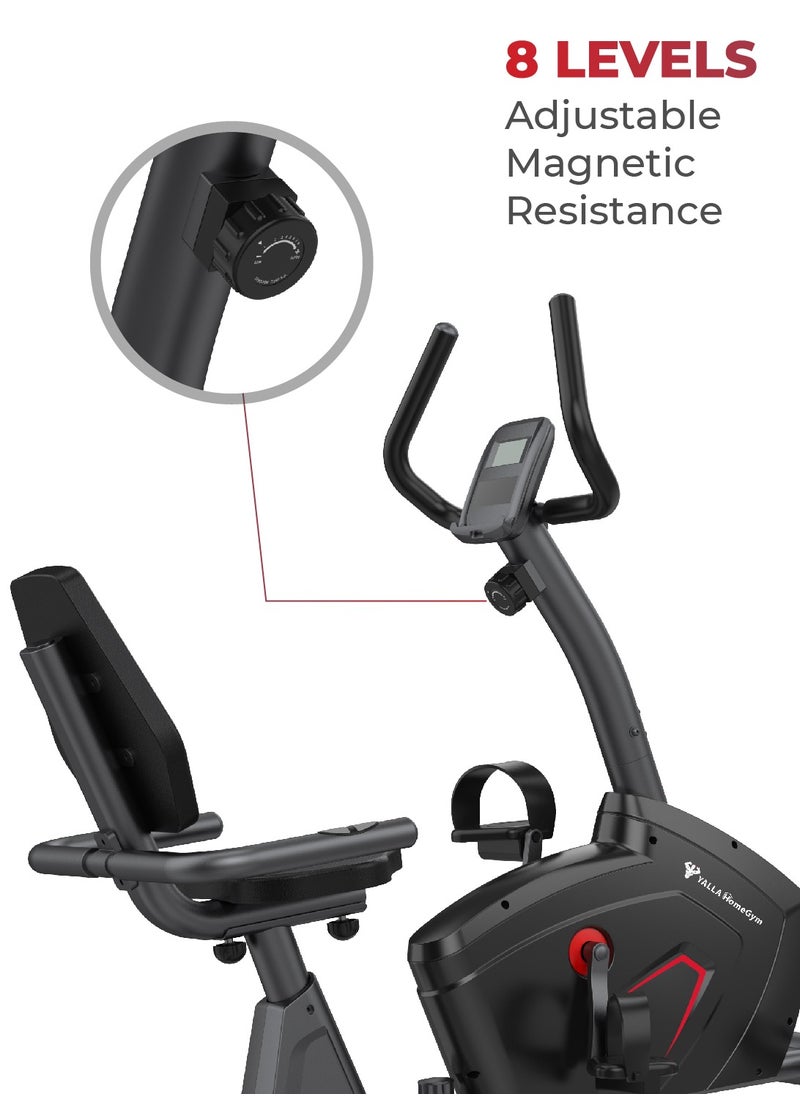 Yalla HomeGym - Homegym Recumbent Exercise Bike With 8 Manual Resistance Levels, Easy Adjustable Seat, 4 Kg Magnetic Flywheel With Lcd Display 150Kg Max User - Image 1