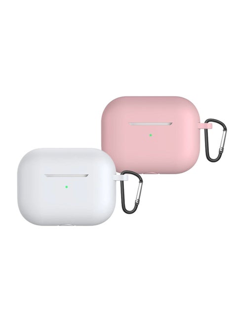 2022 New For Airpods Pro 2nd Generation Case Cover dustproof with hook anti-lost Protector for AirPods Pro2 Waterproof Cases Pink with Snow White (set of 2)