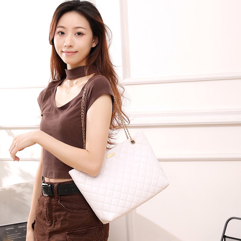 Fashion Handbag Tote Bag Simple Diamond Plaid Chain Women'S Bag Women'S Casual Shopping Bag Shoulder Bag - Image 3