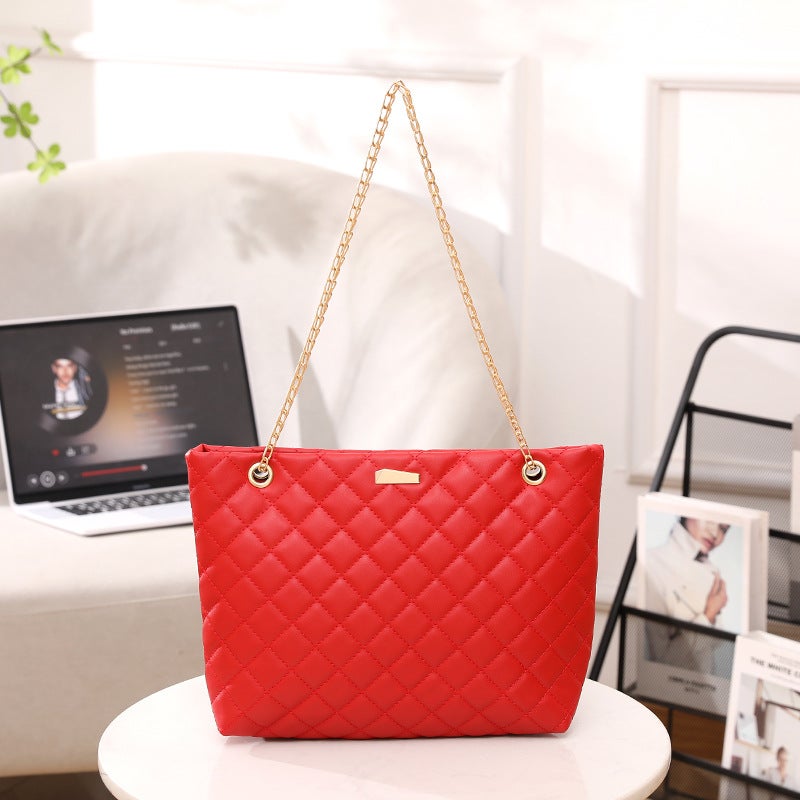 Fashion Handbag Tote Bag Simple Diamond Plaid Chain Women'S Bag Women'S Casual Shopping Bag Shoulder Bag - Image 1