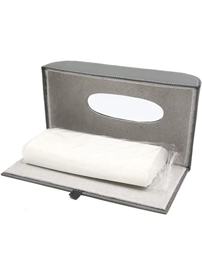 حامل علبة المناديل الجلدية الصناعية الرمادية صندوق تخزين مستطيل للمناديل - Image 4