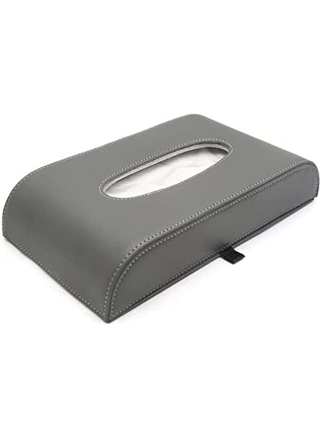 حامل علبة المناديل الجلدية الصناعية الرمادية صندوق تخزين مستطيل للمناديل - Image 3