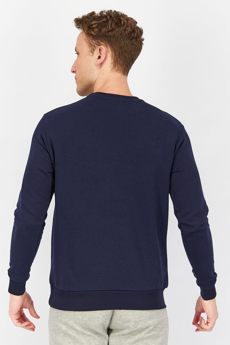Baldinini Men Crew Neckline Brand Logo Long Sleeves Sweatshirt, Blue and Red - Image 3