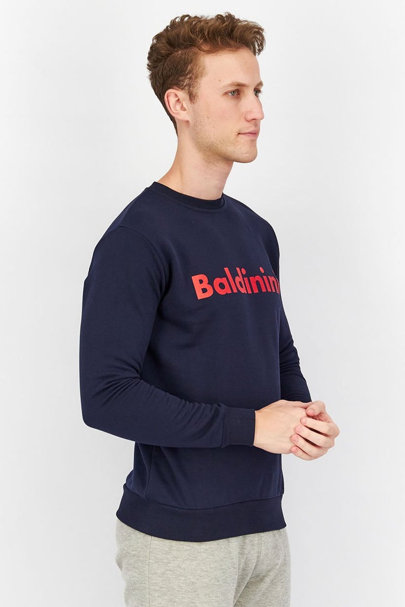 Baldinini Men Crew Neckline Brand Logo Long Sleeves Sweatshirt, Blue and Red - Image 2