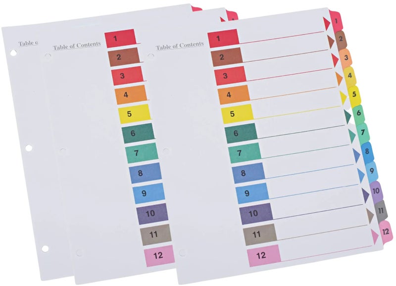 1InTheOffice Table of Contents Divider Tabs 12 Tab Dividers for 3 Ring Binders MultiColor 11 x 85 6 Pack