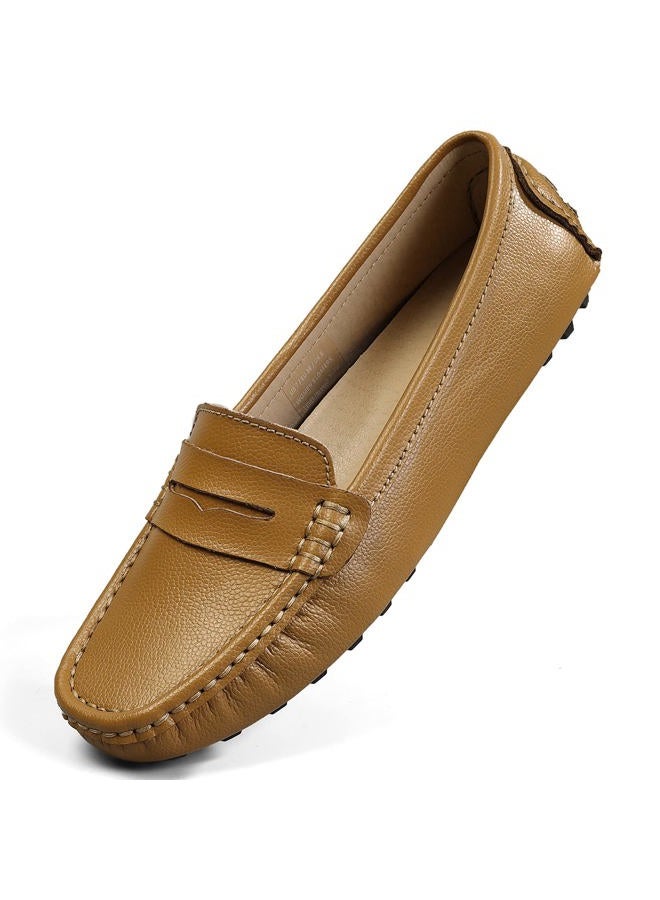 Artisure Women's Classic Genuine Leather Penny Loafers Driving Moccasins Casual Slip On Boat Shoes Fashion Comfort Flats, Brown, 38 EU - Image 1