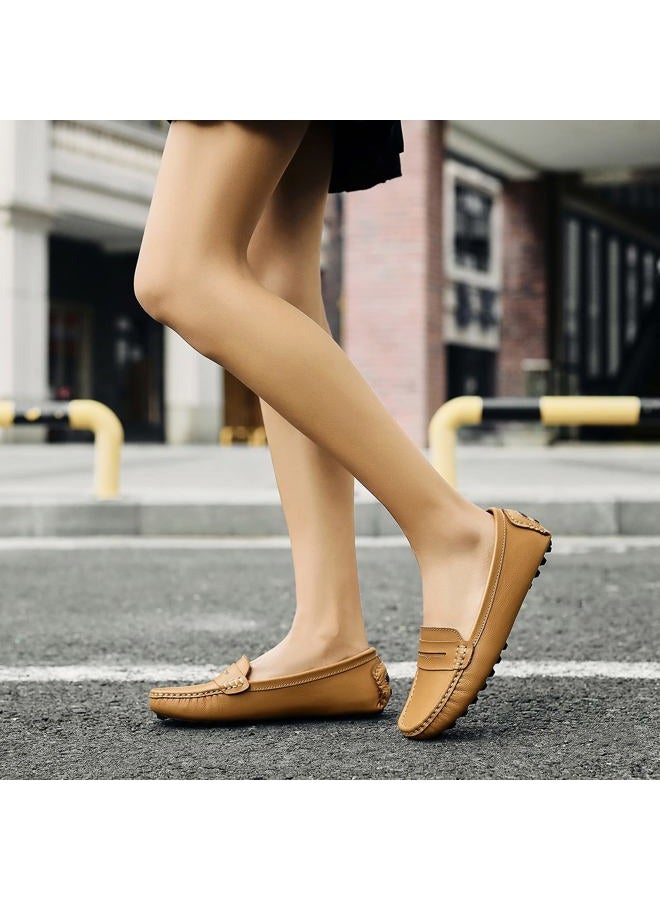 Artisure Women's Classic Genuine Leather Penny Loafers Driving Moccasins Casual Slip On Boat Shoes Fashion Comfort Flats, Brown, 38 EU - Image 2