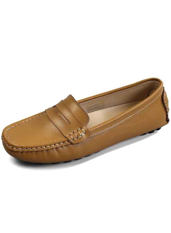 Artisure Women's Classic Genuine Leather Penny Loafers Driving Moccasins Casual Slip On Boat Shoes Fashion Comfort Flats, Brown, 38 EU - Image 4