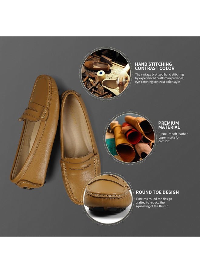 Artisure Women's Classic Genuine Leather Penny Loafers Driving Moccasins Casual Slip On Boat Shoes Fashion Comfort Flats, Brown, 38 EU - Image 5