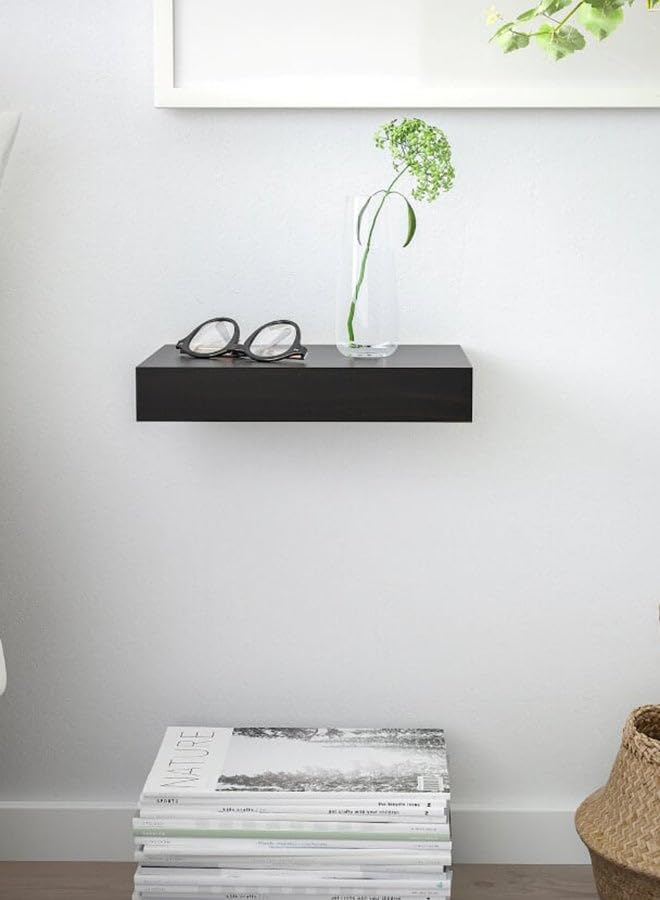 AsolBD Decorative Floating Wall Mounted Shelves with Stylish Invisible Brackets, Modern Faux Wood Storage with Matte Finish for Bedroom, Living Room, Bathroom, Kitchen Décor, 1 Piece (Black, 30 CM) - Image 2