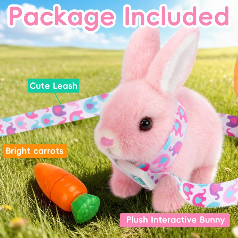 Sprstar Easter Bunny Toy,Bunny My Realistic Bunny Toy,Hopping Rabbit Plush Bunny Toy,with Sounds and Movements Animated Walking Wiggle Ears Twitch Nose Gift for Toddlers Birthday(Pink Rabbit + Leash) - Image 5