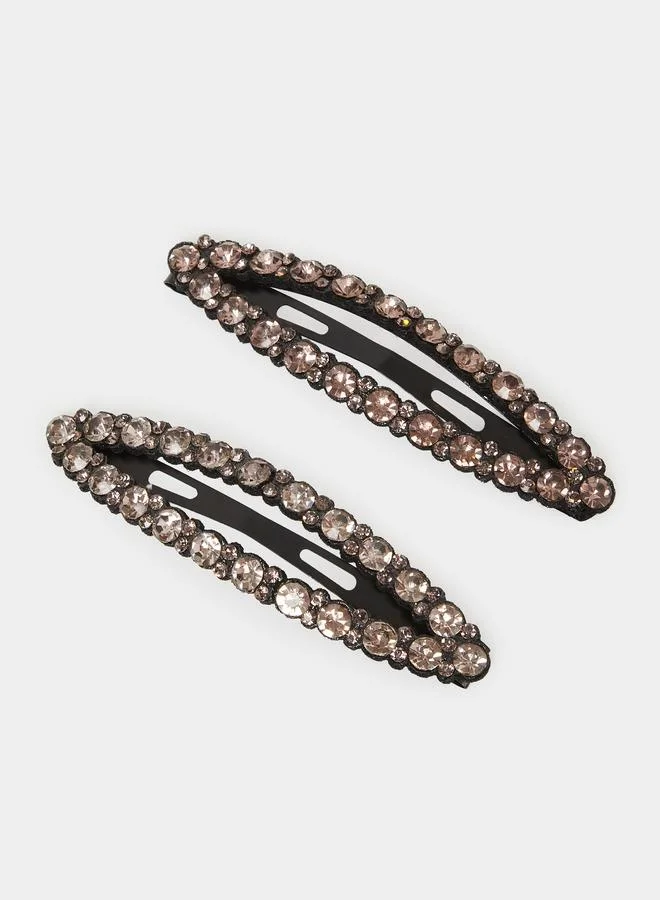 Styli Black Embellished Crystal Hair Clips
