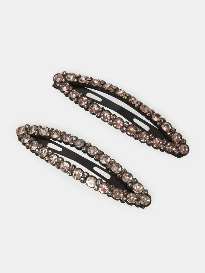 Styli Black Embellished Crystal Hair Clips