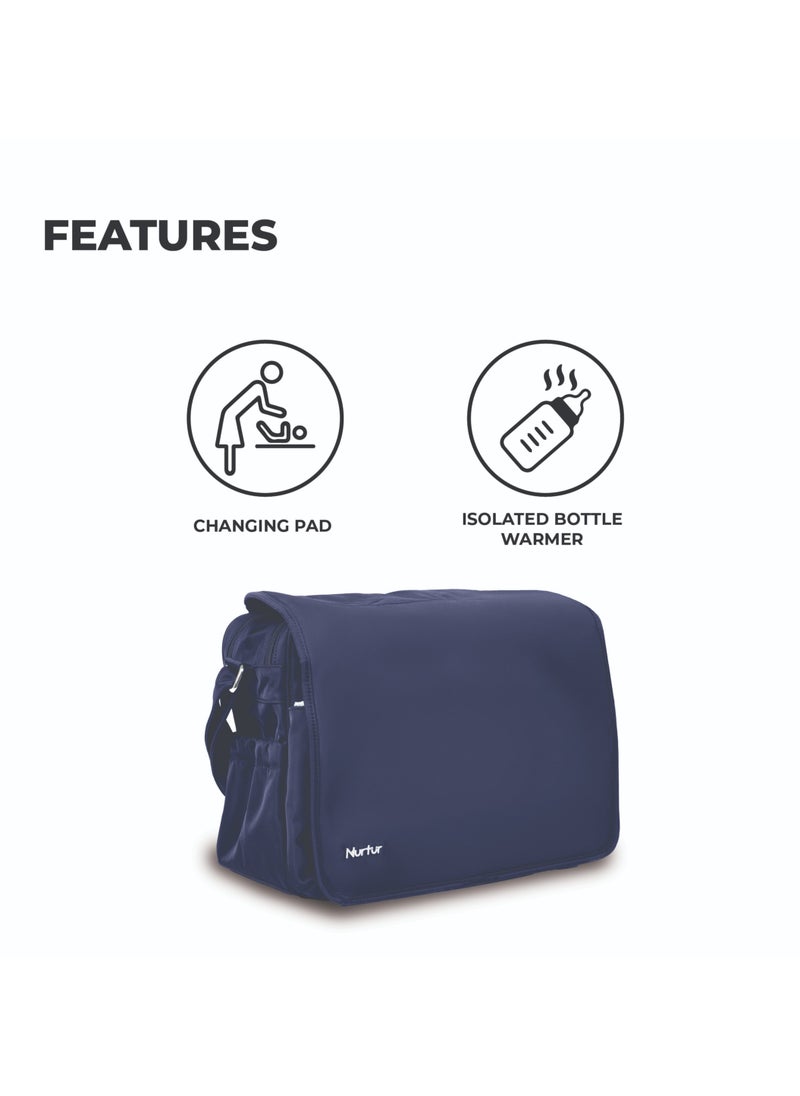 Nurtur Nurtur Metro Messenger Diaper Bag Fashion Tote Bag Multifunction Travel Bag with insulator bottle warming pocket and changing pad - Navy  - Image 3