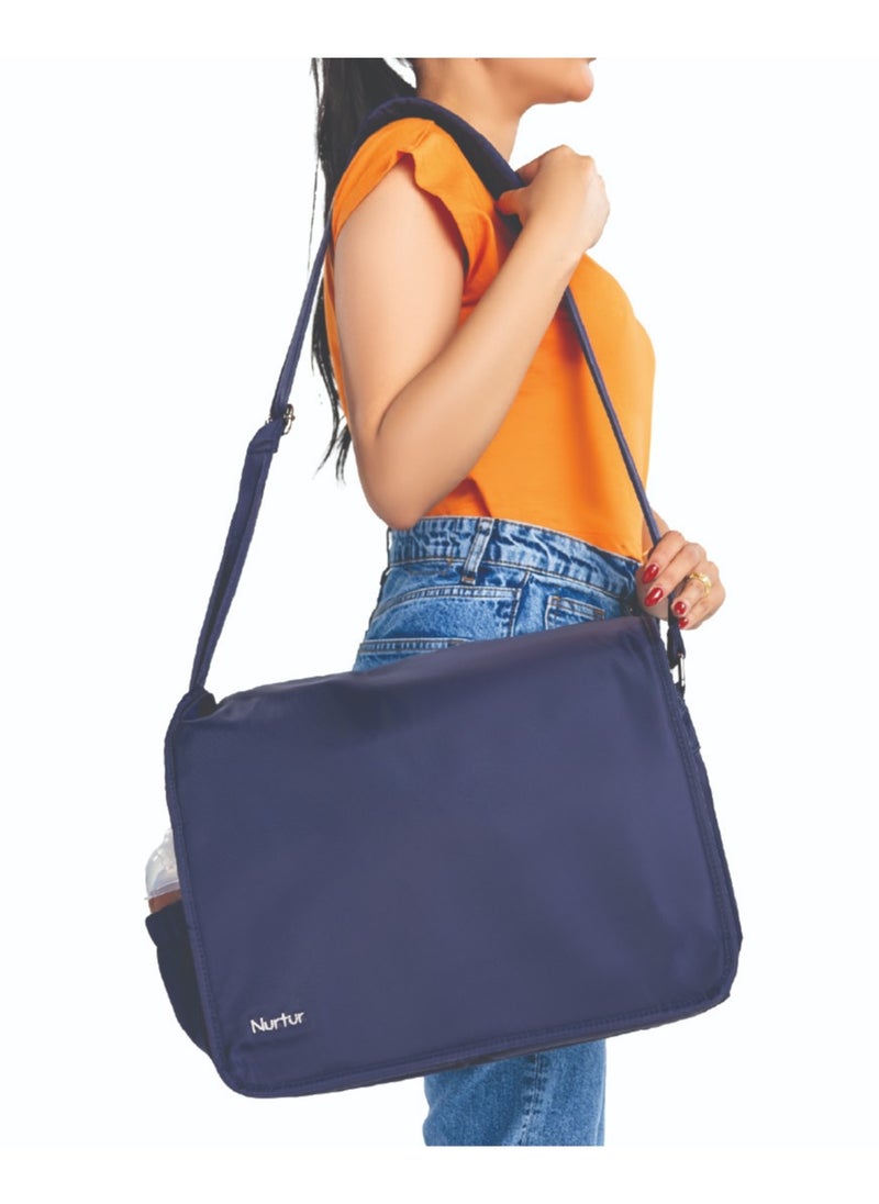 Nurtur Nurtur Metro Messenger Diaper Bag Fashion Tote Bag Multifunction Travel Bag with insulator bottle warming pocket and changing pad - Navy  - Image 5