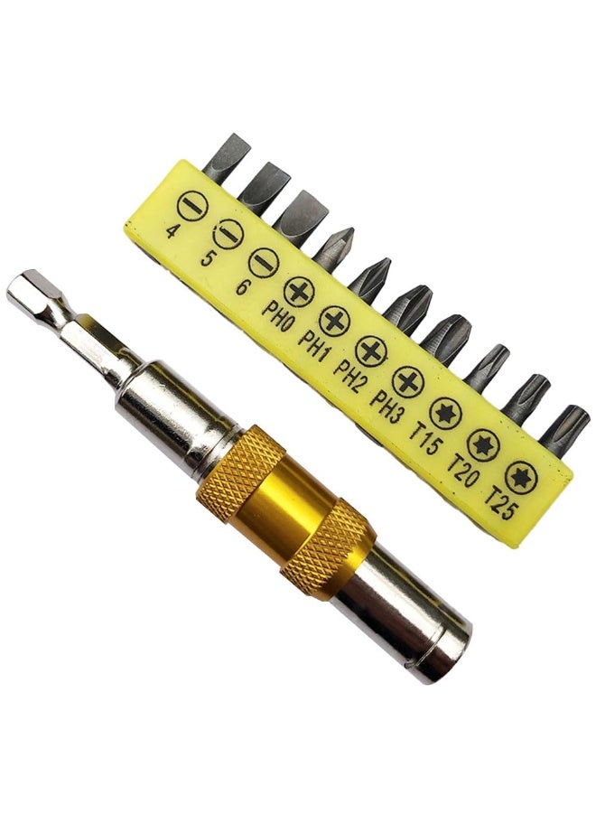 JZS 10pcs Screwdriver L-Shaped Extension Handle Double Head Hex Socket Screwdriver Flat Torx Hand Tool edc, Silver Gold - Image 1